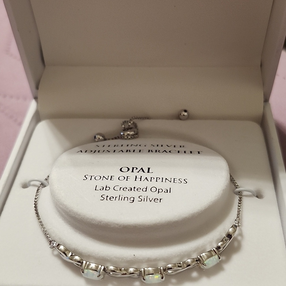 Sterling Silver Opal Bracelet Adjustable